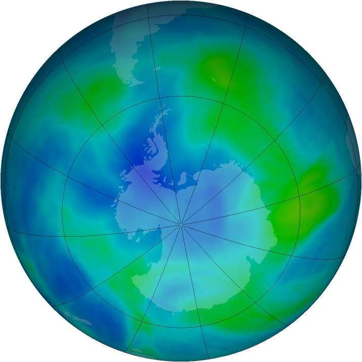 Antarctic ozone map for 04 March 2009